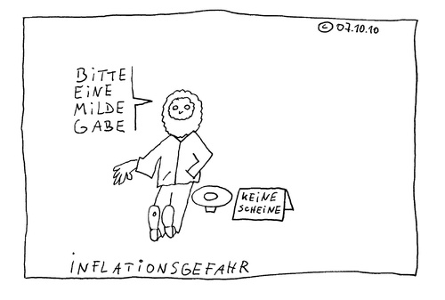 Cartoon: Inflationsgefahr (medium) by Müller tagged inflation,bettler,hartgeld,münzen,geld,papiergeld,geldschein