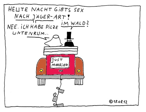 Cartoon: Jäger-Art (medium) by Müller tagged pilze,heirat,hochzeit,flitterwochen