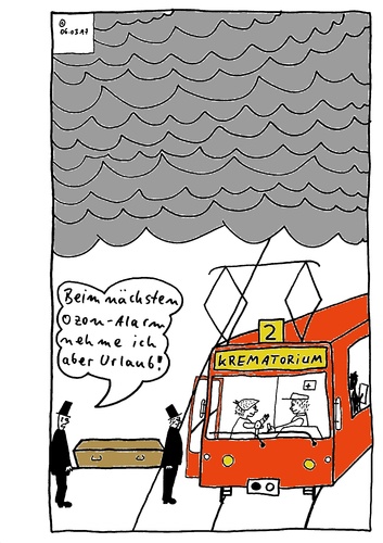 Cartoon: Ozon-Alarm (medium) by Müller tagged straßenbahn,umweltzone,fahrverbot,ozon