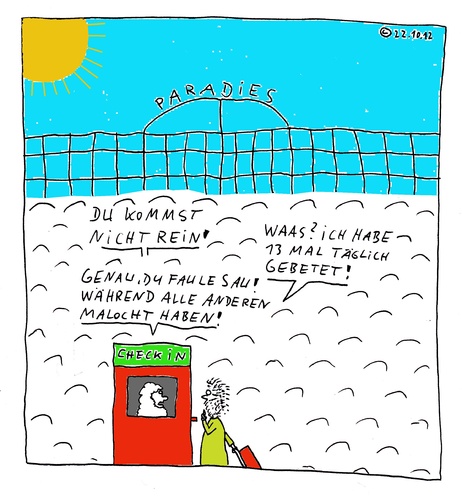 Cartoon: Paradies (medium) by Müller tagged paradies,pforte,himmelstor,beten,gebet