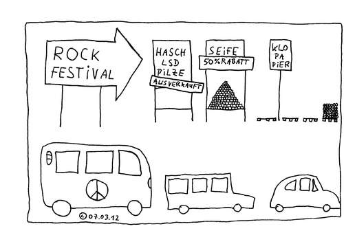 Cartoon: Rock Festival (medium) by Müller tagged rockfestival,openair,freiluftkonzert,woodstock