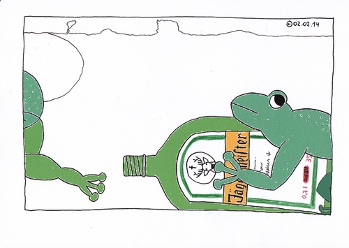 Cartoon: Spring (medium) by Müller tagged frosch,frog,frühling,spring,jägermeister,flasche,bottle