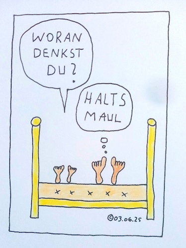 Cartoon: Woran denkst du? (medium) by Müller tagged im,bett,denken