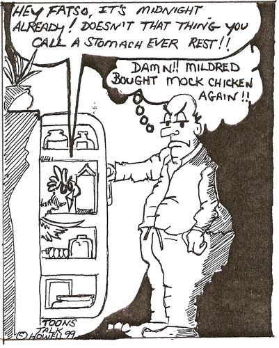 Cartoon: MIDNIGHT REFRIDGERATOR RAID (medium) by Toonstalk tagged fatso,mock,chicken,midnight