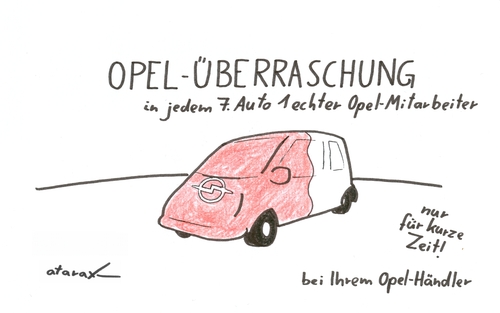 Cartoon: Opel-Überraschung (medium) by tiefenbewohner tagged opel,auto,arbeiter,gm,wirtschaftskrise