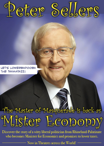 Cartoon: Mister Economy (medium) by prinzparadox tagged rainer,brüderle,fdp,peter,sellers,mister,economy,film,movie,plakat,poster,schwarzgelb,cdu,minister,economics
