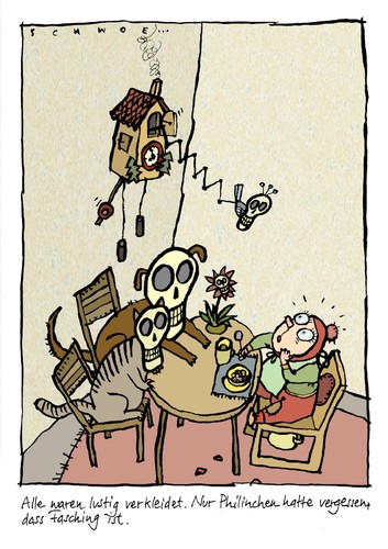 Cartoon: Philinchens Fasching (medium) by schwoe tagged fasching,tod,katze,hund,kuckucksuhr