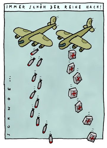 Cartoon: RotKreuz (medium) by schwoe tagged rotes,kreuz,hilfe,bomben,krieg,erste,dunant