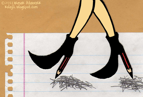 Cartoon: cizmeli (medium) by majezik tagged pen,legs,paper,collage,walking,drawing