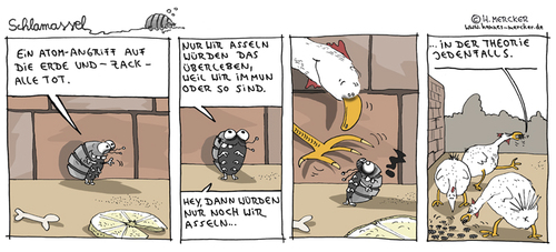 Cartoon: Schlamassel Nr 32 (medium) by H Mercker tagged schlamassel,assel,tiere,kellerassel,comicstrip,comic,kurzcomic,huhn,hühner