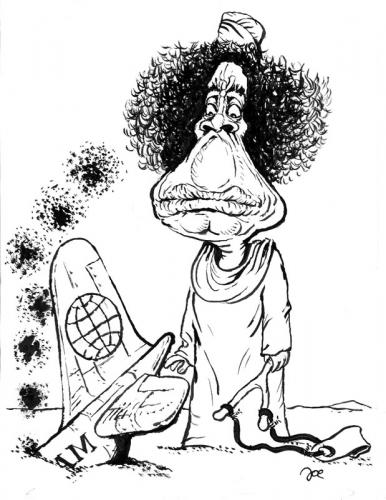 Cartoon: Muammar al-Gaddafi (medium) by bekesijoe tagged cartoon,,muammar algaddafi,diktator,lybien,staatsoberhaupt,arabien,arabische union,revolutionsführer,afrika,diktator,general,isolation,usa,eu,uno,überflugverbot