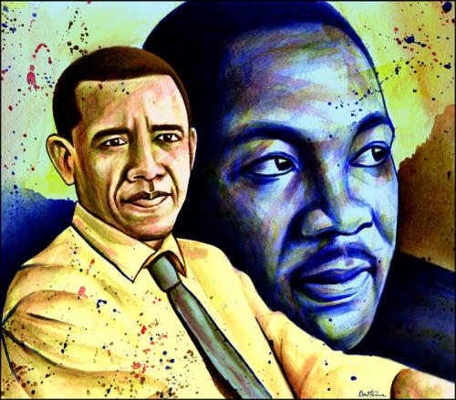 Cartoon: Barack Obama-Martin Luther King (medium) by BenHeine tagged barackobama,obama,unitedstates,usa,us,president,candidate,black,martinlutherking,luther,king,ihaveadream,dream,change,revolution,portrait,noir,africa,afp,johnrailey,victim,myth,legend,icon,death,tribute,blackpower,peace,race,love,legacy,africain,ben