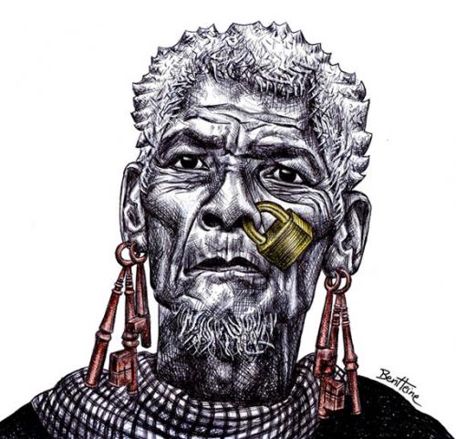 Cartoon: Timeless Jewels (medium) by BenHeine tagged locks,and,keys,love,no,yes,man,woman,female,male,bodies,head,androgeny,old,white,hair,black,negro,africa,moustache,clef,open,solution,nose,texture,wood,carve,sculpture,inspiration,noir,echarpe,scarf,dignity,humble,humility,pity,defiance,look,deep,powerful