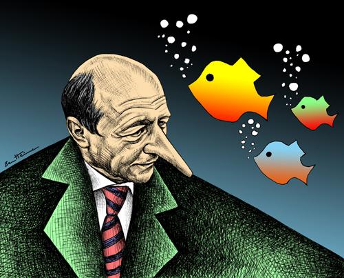 Cartoon: Traian Basescu (medium) by BenHeine tagged traian,basescu,europe,america,romania,bucharest,president,question,caricature,nose,fish,eyes,ben,heine,country,