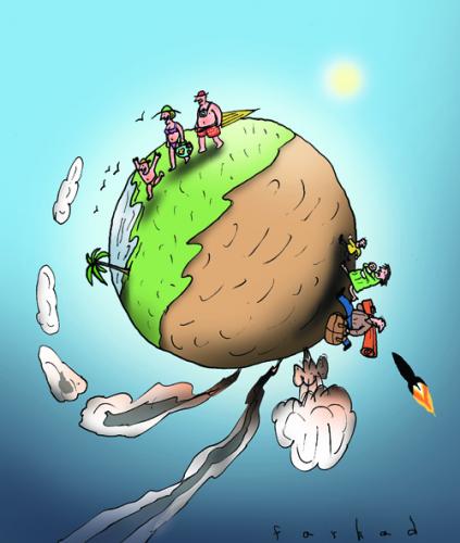 Cartoon: Summer vacation (medium) by Farhad Foroutanian tagged vacation,urlaub,welt,ferien,tourist,sommer,sonne,krieg,fireden,flucht,bombe,seite,yingyang,grauen,schönheit,ignorieren,weggucken,desinteresse,scheinwelt