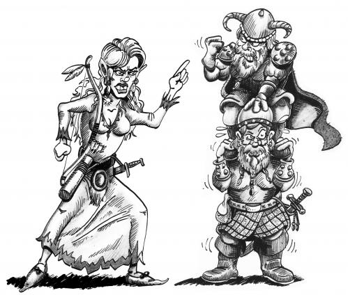Cartoon: Wenn Elfen und Zwerge streiten.. (medium) by Harlekin1979 tagged lord,of,the,rings,herr,der,ringe,fantasy,fantasie,elfen,zwerge,dwarfs,elbs,elves,elben,märchen,zauber,wizard,zauberer,bart,