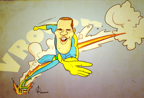 Cartoon: a superhero (medium) by omomani tagged superhero,rollerblade,fast