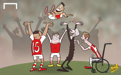 Cartoon: Alexis steps in for Giroud (medium) by omomani tagged arsenal,champions,league,jack,wilshere,olivier,giroud,oxlade,chamberlain,sanchez,wenger