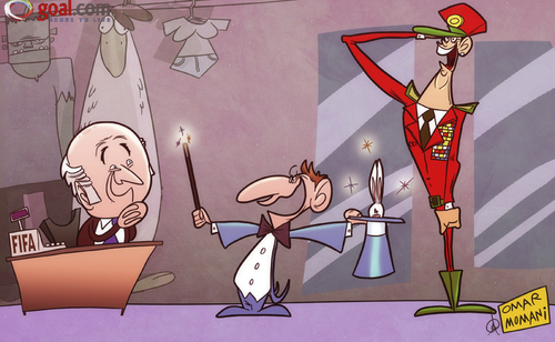 Cartoon: Blatter CR7 and Messi (medium) by omomani tagged blatter,cristiano,ronaldo,messi