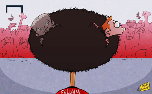 Cartoon: Man Utd fans demand answers (medium) by omomani tagged ed,woodward,manchester,united,marouane,fellaini,moyes