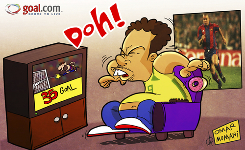 Cartoon: Messi gobbles up Ronalos record (medium) by omomani tagged barcelona,brazil,la,liga,messi,ronaldo,spain