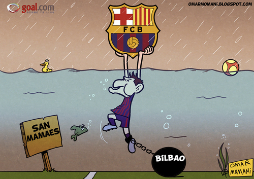 Cartoon: Messi vs Bilabo (medium) by omomani tagged spain,mamaes,san,messi,liga,la,bilbao,barcelona,argentina