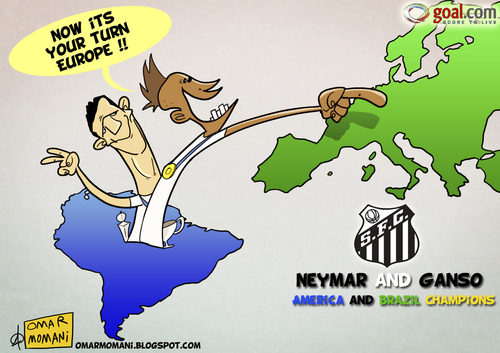 Cartoon: Neymar and Ganso (medium) by omomani tagged neymar,ganso,santos,brazil