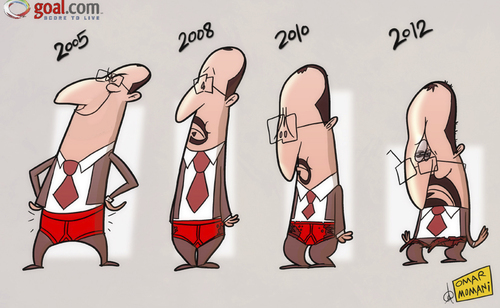 Cartoon: Rafas lucky red pants (medium) by omomani tagged rafael,benitez,liverpool