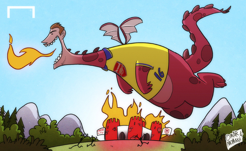 Cartoon: Ramsey the dragon (medium) by omomani tagged aaron,ramsey,arsenal,cardiff,premier,league