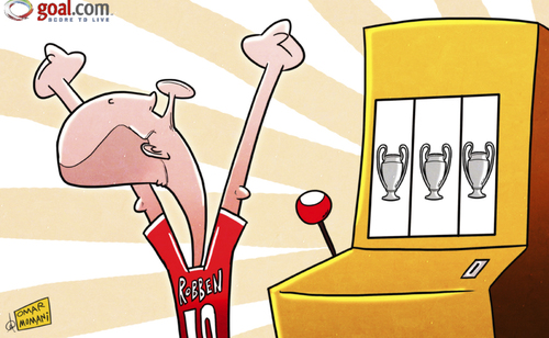 Cartoon: Robben finally hits (medium) by omomani tagged arjen,robben,bayern,munich,champions,league,fruit,machine