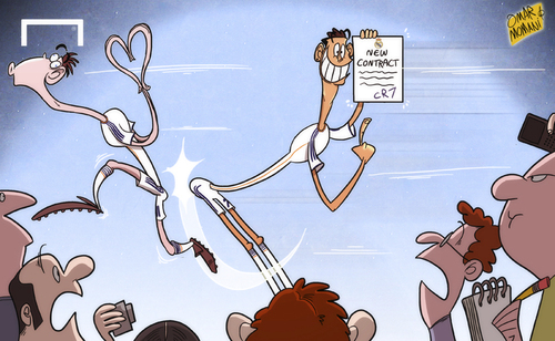 Cartoon: Ronaldo steals Bale limelight (medium) by omomani tagged cristiano,ronaldo,gareth,bale,real,madrid