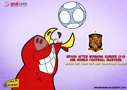 Cartoon: Spain World Masters (medium) by omomani tagged spain,bull,soccer,football