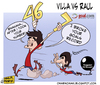 Cartoon: Villa vs Raul (small) by omomani tagged raul,gonzales,david,villa,spain,46,number,real,madrid,barcelona,del,bosque,aragones