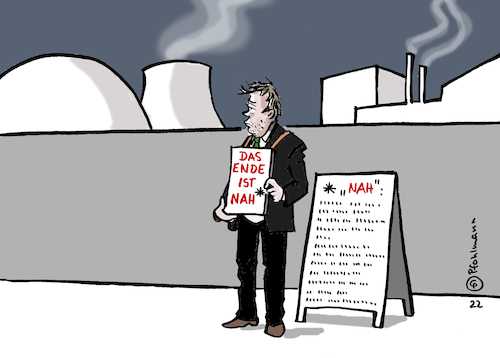 Cartoon: AKW-Ende nah (medium) by Pfohlmann tagged akw,atomkraft,kernkraft,atomausstieg,energie,energiekrise,grüne,habeck,endzeit,ende,sekte,kleingedrucktes,verlängerung,laufzeit,atomkraftwerke,atomenergie,kanzler,bundeskanzler,scholz,ampel,ampelkoalition,bundesregierung,akw,atomkraft,kernkraft,atomausstieg,energie,energiekrise,grüne,habeck,endzeit,ende,sekte,kleingedrucktes,verlängerung,laufzeit,atomkraftwerke,atomenergie,kanzler,bundeskanzler,scholz,ampel,ampelkoalition,bundesregierung