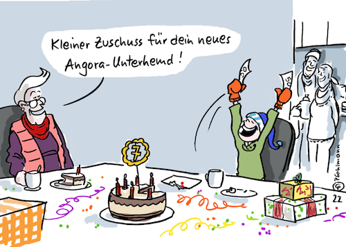 Cartoon: Anghora-Hemd (medium) by Pfohlmann tagged geburtstag,kind,kinder,frieren,kälte,heizung,gaskrise,energie,inflation,preise,familie,oma,geschenk,unterwäsche,unterhemd,angora,geburtstag,kind,kinder,frieren,kälte,heizung,gaskrise,energie,inflation,preise,familie,oma,geschenk,unterwäsche,unterhemd,angora