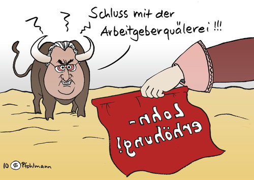 Cartoon: Arbeitgeberquälerei (medium) by Pfohlmann tagged stierkampf,hundt,arbeitgeber,arbeitgeberpräsident,gewerkschaft,lohnerhöhung,tarifverhandlung,stier,rotes,tuch,aufschwung,stierkampf,hund,arbeitgeber,arbeitgeberpräsident,gewerkschaft,lohnerhöhung,tarifverhandlung,stier,rotes,tuch,aufschwung