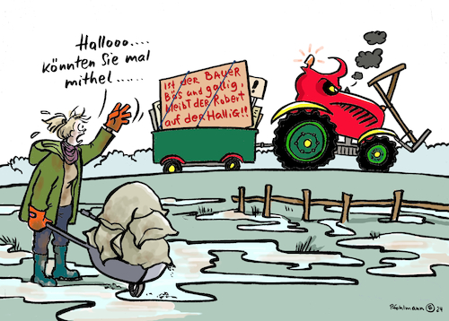 Cartoon: Bauern gallig (medium) by Pfohlmann tagged landwirtschaft,bauern,landwirte,proteste,demo,demonstration,traktor,hallig,robert,habeck,bauernweisheit,urlaub,privatsphäre,solidarität,diesel,steuer,finanzpolitik,ampel,ampelkoalition,ampelregierung,wirtschaftsminister,nötigung,niedersachsen,hochwasser,überschwemmungen,hilfe,helfen,helfer,sandsäcke,schubkarre,starkregen,pegelstände,überflutung,flüsse,landwirtschaft,bauern,landwirte,proteste,demo,demonstration,traktor,hallig,robert,habeck,bauernweisheit,urlaub,privatsphäre,solidarität,diesel,steuer,finanzpolitik,ampel,ampelkoalition,ampelregierung,wirtschaftsminister,nötigung,niedersachsen,hochwasser,überschwemmungen,hilfe,helfen,helfer,sandsäcke,schubkarre,starkregen,pegelstände,überflutung,flüsse