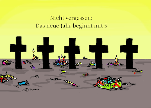 Cartoon: Beginn mit 5 (medium) by Pfohlmann tagged jahreszahl,jahreswechsel,tote,feuerwerk,böller,silvester,verletzte,neujahr,2025,unfall,unfälle,sprengstoff,raketen,trauer,tod,kreuz,jahreszahl,jahreswechsel,tote,feuerwerk,böller,silvester,verletzte,neujahr,2025,unfall,unfälle,sprengstoff,raketen,trauer,tod,kreuz