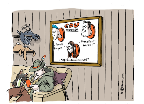 Cartoon: CDU-Shooting (medium) by Pfohlmann tagged cdu,app,wahlkampf,it,sicherheit,wittmann,anzeige,digitalisierung,neuland,privatsphäre,sicherheitslücke,whistleblower,datenschutz,datenleck,connect,wahlkampfhelfer,daten,dsgvo,warnung,rezo,youtube,youtuber,zerstörung,partei,csu,union,söder,kanzlerkandidat,laschet,flut,flutkatastrophe,konkurrenz,rivale,jäger,trophäe,shooting,the,messenger,überbringer,botschaft,kritiker,cdu,app,wahlkampf,it,sicherheit,wittmann,anzeige,digitalisierung,neuland,privatsphäre,sicherheitslücke,whistleblower,datenschutz,datenleck,connect,wahlkampfhelfer,daten,dsgvo,warnung,rezo,youtube,youtuber,zerstörung,partei,csu,union,söder,kanzlerkandidat,laschet,flut,flutkatastrophe,konkurrenz,rivale,jäger,trophäe,shooting,the,messenger,überbringer,botschaft,kritiker