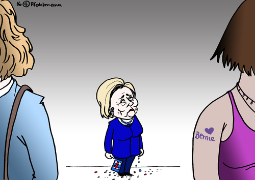 Cartoon: Clintons Frust (medium) by Pfohlmann tagged karikatur,cartoon,2016,color,farbe,usa,vorwahlen,hilllary,clinton,kandidatin,demokraten,frust,verlust,verloren,frauen,wählerinnen,new,hampshire,bernie,sanders,karikatur,cartoon,2016,color,farbe,usa,vorwahlen,hilllary,clinton,kandidatin,demokraten,frust,verlust,verloren,frauen,wählerinnen,new,hampshire,bernie,sanders