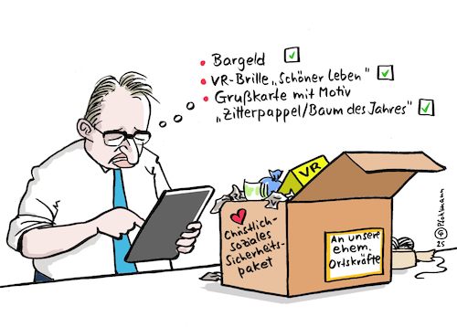Cartoon: Dobrindts Paket (medium) by Pfohlmann tagged afghanistan,dobrindt,ortskräfte,sicherheit,vr,geld,paket,zitterpappel,baum,angst,taliban,versprechen,asyl,christlich,sozial,bundesregierung,bundeswehr,afghanistan,dobrindt,ortskräfte,sicherheit,vr,geld,paket,zitterpappel,baum,angst,taliban,versprechen,asyl,christlich,sozial,bundesregierung,bundeswehr