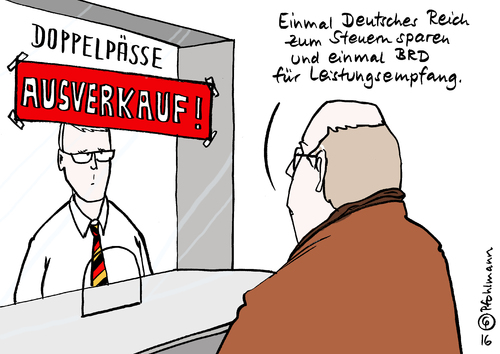 Cartoon: Doppelpassverkauf (medium) by Pfohlmann tagged karikatur,cartoon,2016,color,farbe,deutschland,cdu,parteitag,leitantrag,doppelpass,doppelte,staatsbürgerschaft,reichsbürger,deutsches,reich,brd,bundesrepublik,steuern,leistungen,sozialleistungen,staatsangehörigkeit,option,entscheidung,beamter,karikatur,cartoon,2016,color,farbe,deutschland,cdu,parteitag,leitantrag,doppelpass,doppelte,staatsbürgerschaft,reichsbürger,deutsches,reich,brd,bundesrepublik,steuern,leistungen,sozialleistungen,staatsangehörigkeit,option,entscheidung,beamter