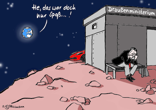 Cartoon: Draußenministerium Zwei (medium) by Pfohlmann tagged karikatur,cartoon,color,farbe,2018,deutschland,spd,groko,große,koalition,gabriel,außenminister,draußenminister,ablösung,schulz,mars,tesla,roter,planet,absetzung,weltall,wortbruch,spaß,karikatur,cartoon,color,farbe,2018,deutschland,spd,groko,große,koalition,gabriel,außenminister,draußenminister,ablösung,schulz,mars,tesla,roter,planet,absetzung,weltall,wortbruch,spaß