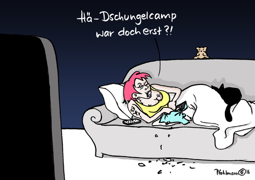 Cartoon: Dschungelcamp (medium) by Pfohlmann tagged karikatur,cartoon,2016,color,deutschland,dschungelcamp,tv,flüchtlinge,flüchtlingskrise,calais,dschungel,lager,flüchtlingslager,grenze,europa,fernsehen,fernseher,bildschirm,zuschauer,zuschauerin,rtl,doku,dokusoap,promis,sofa,couch,sendung,programm,reality,karikatur,cartoon,2016,color,deutschland,dschungelcamp,tv,flüchtlinge,flüchtlingskrise,calais,dschungel,lager,flüchtlingslager,grenze,europa,fernsehen,fernseher,bildschirm,zuschauer,zuschauerin,rtl,doku,dokusoap,promis,sofa,couch,sendung,programm,reality