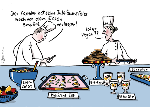 Cartoon: Eier-Feier (medium) by Pfohlmann tagged merz,bundeskanzler,eier,meme,internet,socialmedia,leckeier,buffet,koch,köchin,köche,abendessen,jubiläum,fest,catering,caterer,russischeeier,eierkuchen,eiersalat,senfeier,eierspeisen,beleidigung,beleidigt,merz,bundeskanzler,eier,meme,internet,socialmedia,leckeier,buffet,koch,köchin,köche,abendessen,jubiläum,fest,catering,caterer,russischeeier,eierkuchen,eiersalat,senfeier,eierspeisen,beleidigung,beleidigt