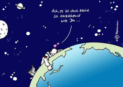 Cartoon: Erdanziehung (medium) by Pfohlmann tagged karikatur,cartoon,2014,color,farbe,deutschland,global,raumfahrt,international,raumstation,rückkehr,alexander,gerst,astronaut,erde,globus,anziehungskraft,anziehend,gravitation,schwerkraft,universum,all,weltall,weltraum,karikatur,cartoon,2014,color,farbe,deutschland,global,raumfahrt,international,raumstation,rückkehr,alexander,gerst,astronaut,erde,globus,anziehungskraft,anziehend,gravitation,schwerkraft,universum,all,weltall,weltraum