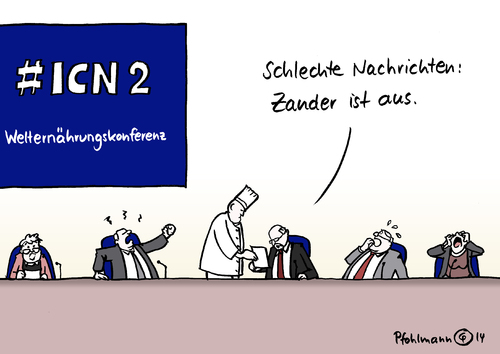 Cartoon: Ernährungsproblem (medium) by Pfohlmann tagged karikatur,cartoon,2014,welt,global,welternährungskonferenz,uno,rom,un,hunger,hungerkatastrophe,zander,koch,essen,ernährung,dritte,entwicklungsländer,speiseplan,karikatur,cartoon,2014,welt,global,welternährungskonferenz,uno,rom,un,hunger,hungerkatastrophe,zander,koch,essen,ernährung,dritte,entwicklungsländer,speiseplan