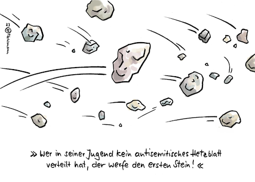 Cartoon: Erste Steine (medium) by Pfohlmann tagged bayern,freie,wähler,fw,freiewähler,aiwanger,hetzblatt,antisemitisch,antisemitismus,jugend,jugendsünde,vergangenheit,schüler,schulzeit,sünde,bibel,stein,kommentare,bayern,freie,wähler,fw,freiewähler,aiwanger,hetzblatt,antisemitisch,antisemitismus,jugend,jugendsünde,vergangenheit,schüler,schulzeit,sünde,bibel,stein,kommentare