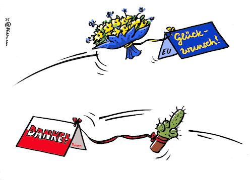 Cartoon: EU-Gratulation Nawrocki (medium) by Pfohlmann tagged nawrocki,präsident,polen,stichwahl,wahlsieger,pis,eu,gratulation,glückwunsch,blumenstrauß,kaktus,rechts,euro,glückwunschkarte,brüssel,europa,nawrocki,präsident,polen,stichwahl,wahlsieger,pis,eu,gratulation,glückwunsch,blumenstrauß,kaktus,rechts,euro,glückwunschkarte,brüssel,europa