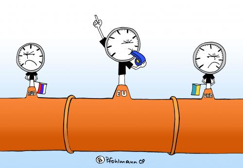 Cartoon: Gas-Schiris (medium) by Pfohlmann tagged gasstreit,russland,ukraine,schiedsrichter,eu,kontrolle,kontrolleur,gas,pipeline,gas,ressourcen,streit,konflikt,russland,ukraine,schiedsrichter,eu,kontrolle,pipeline